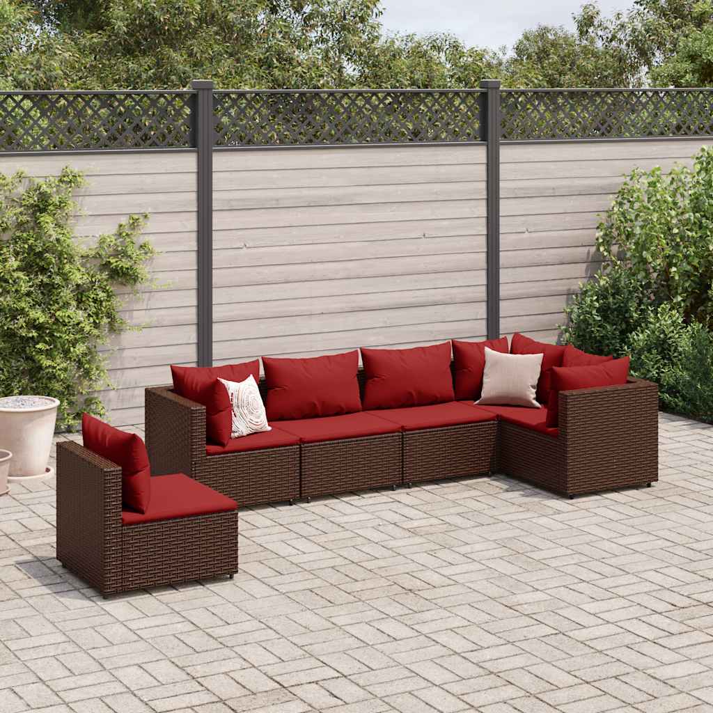 Salon de jardin 6 pcs avec coussins Marron Résine tressée - XIOS