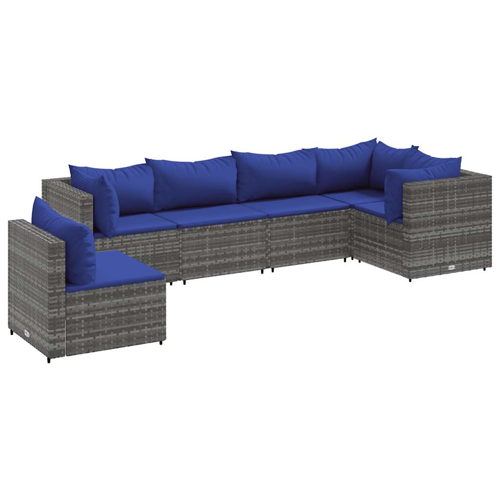 Salon de jardin 6 pcs avec coussins Gris Résine tressée - XIOS