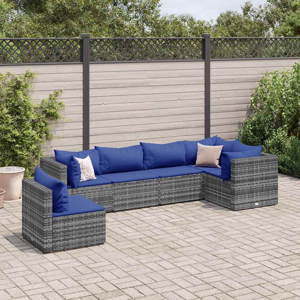 Salon de jardin 6 pcs avec coussins Gris Résine tressée - XIOS