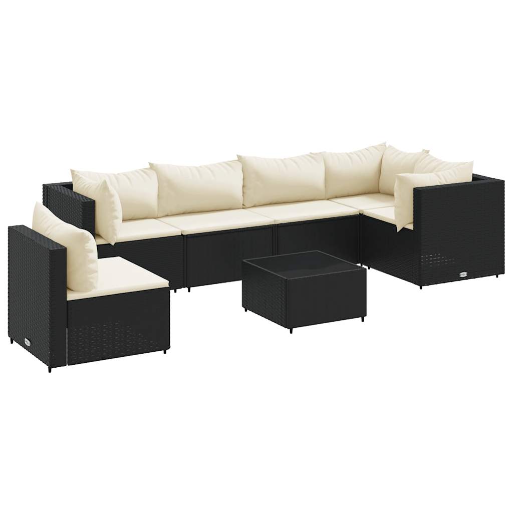 Salon de jardin 7 pcs avec coussins Noir Résine tressée