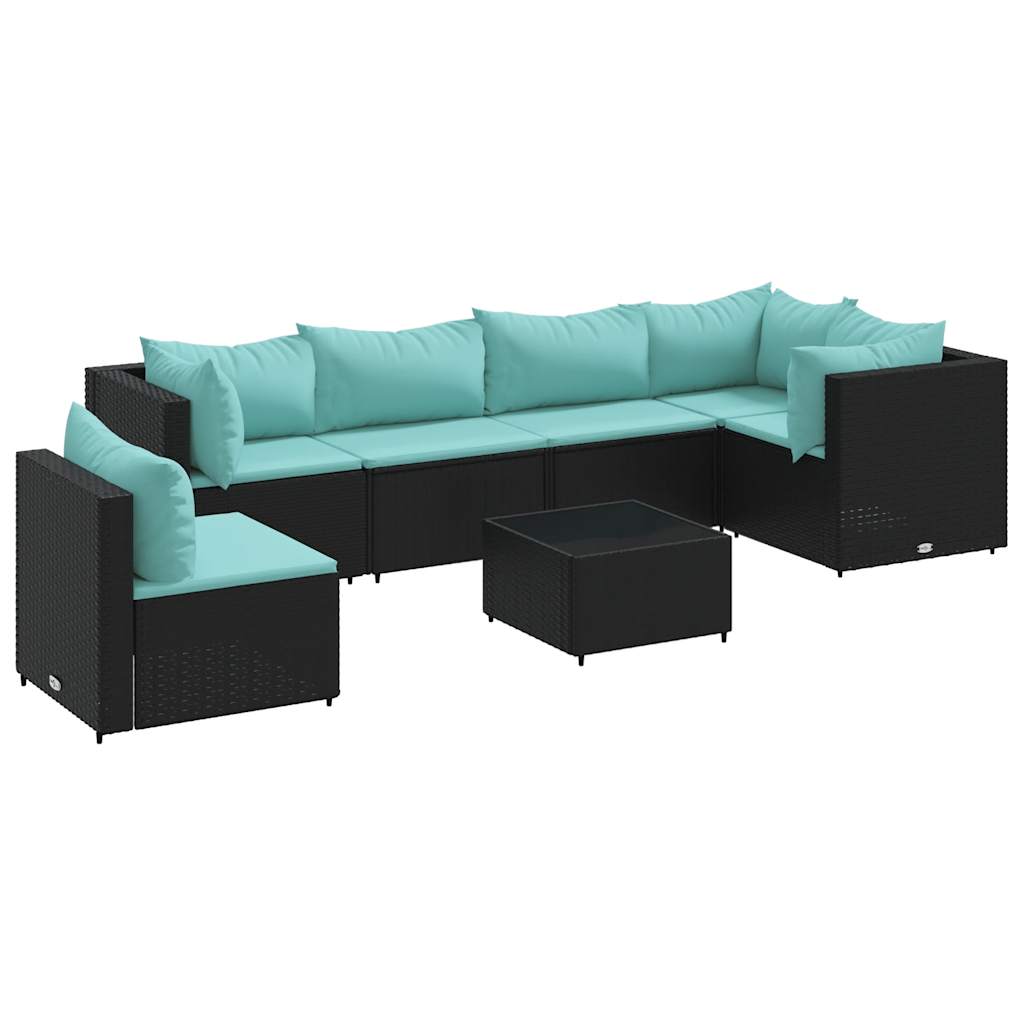 Salon de jardin 7 pcs avec coussins Noir Résine tressée - XIOS