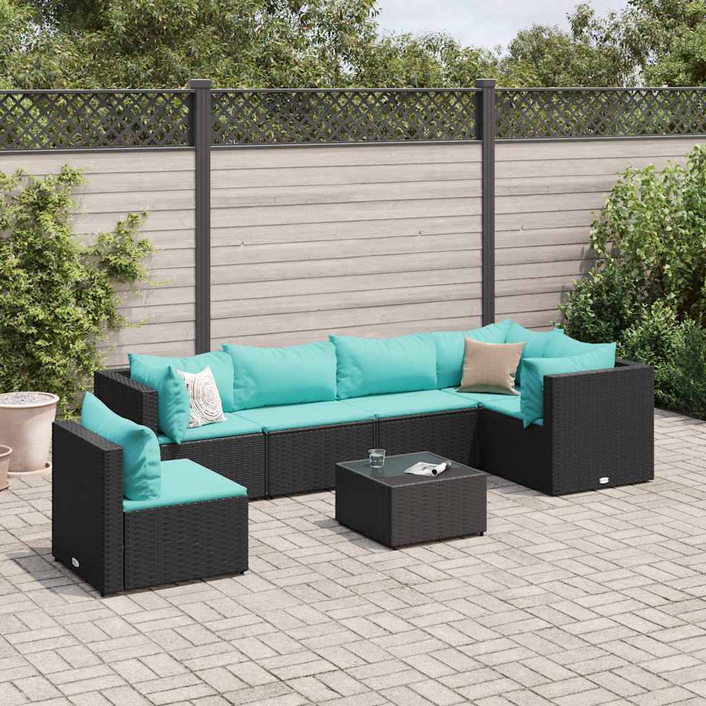 Salon de jardin 7 pcs avec coussins Noir Résine tressée - XIOS
