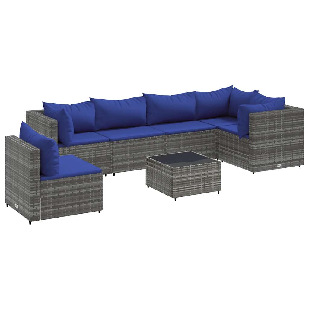 Salon de jardin 7 pcs avec coussins Gris Résine tressée - XIOS