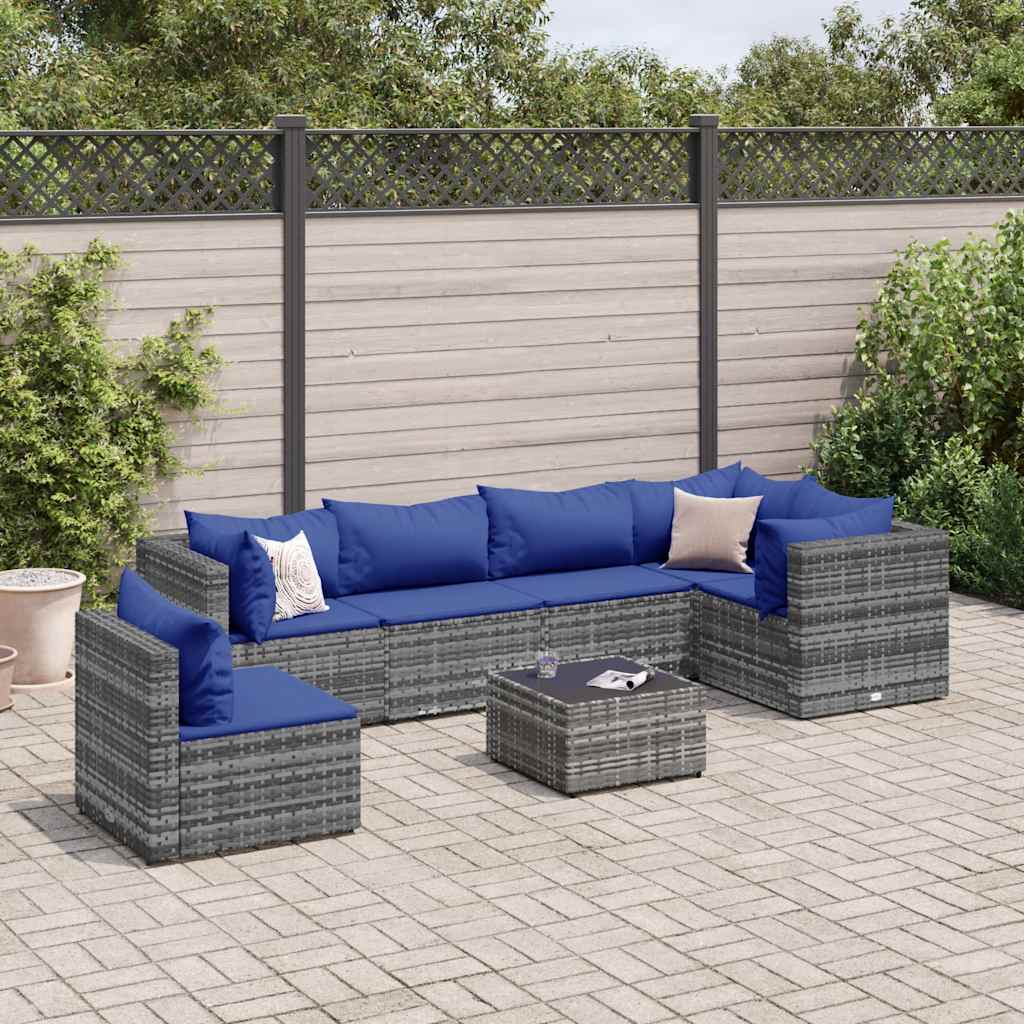 Salon de jardin 7 pcs avec coussins Gris Résine tressée - XIOS
