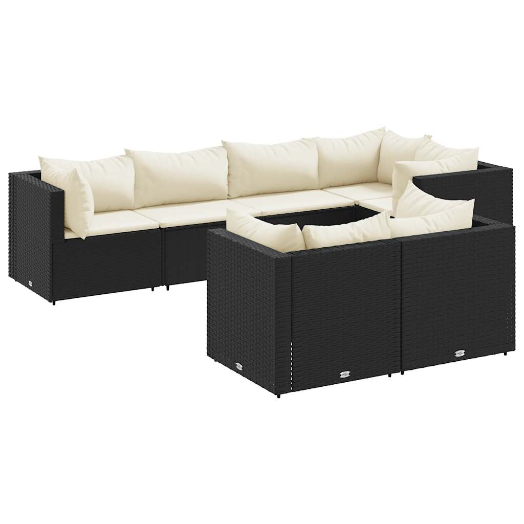 Salon de jardin 7 pcs avec coussins Noir Résine tressée - XIOS