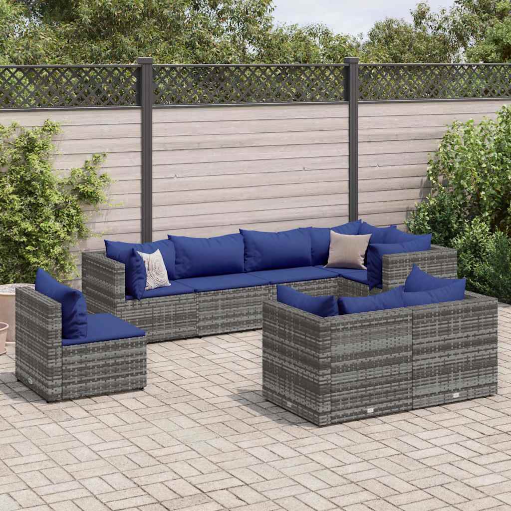 Salon de jardin 8 pcs avec coussins Gris Résine tressée - XIOS