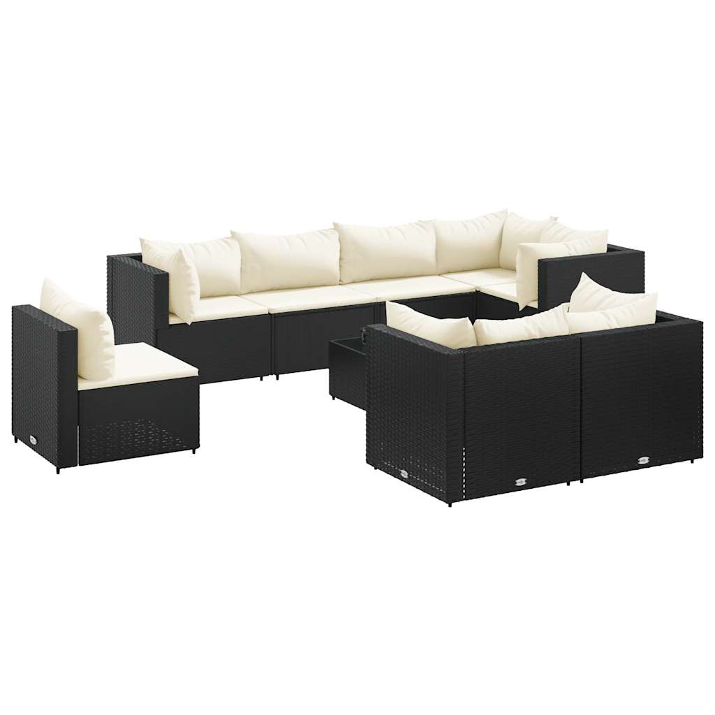 Salon de jardin 9 pcs avec coussins Noir Résine tressée - XIOS