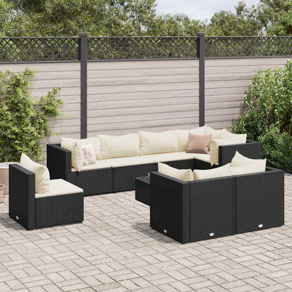 Salon de jardin 9 pcs avec coussins Noir Résine tressée - XIOS