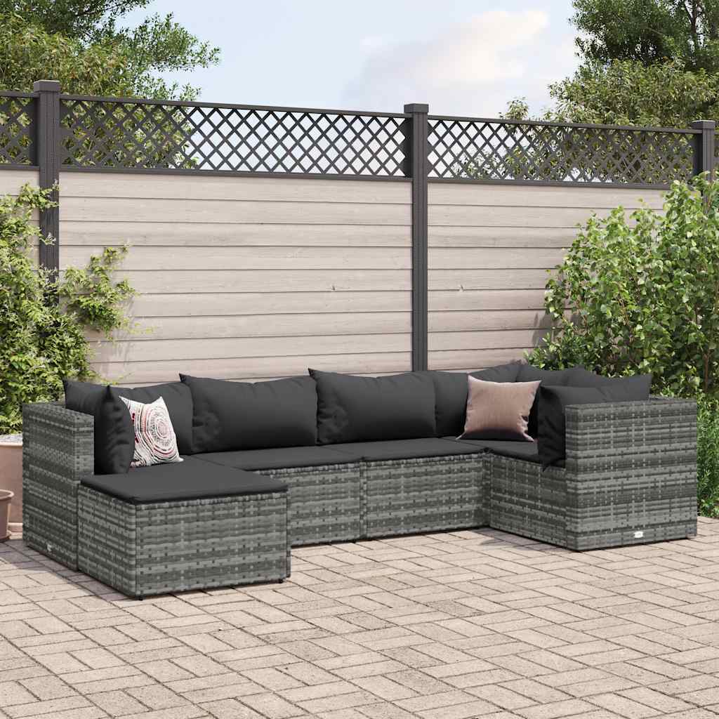 Salon de jardin 6 pcs avec coussins Gris Résine tressée - XIOS