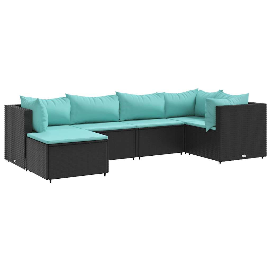 Salon de jardin 6 pcs avec coussins Noir Résine tressée