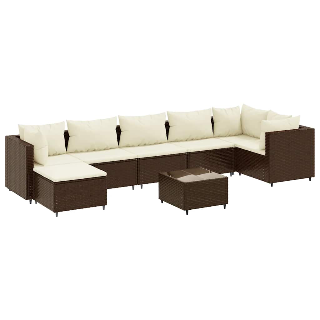 Salon de jardin avec coussins 8 pcs marron résine tressée