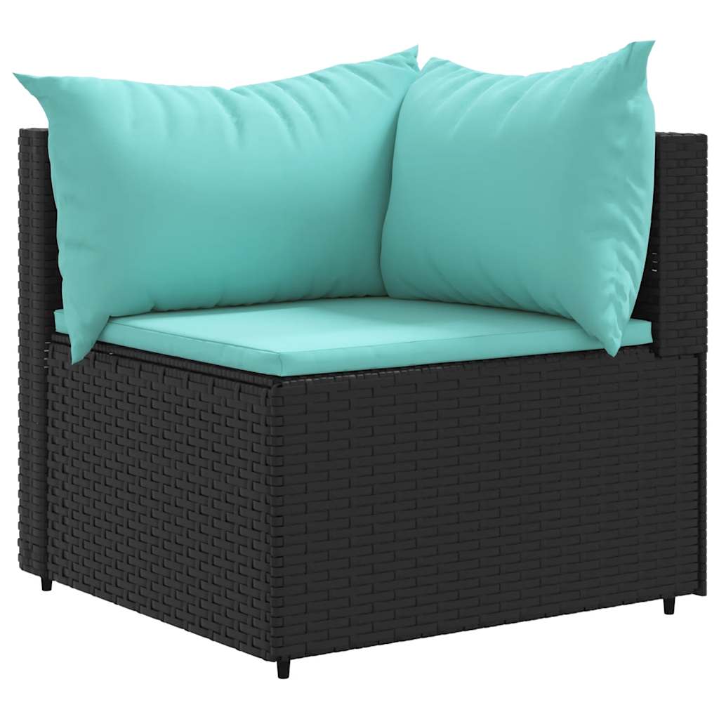 Salon de jardin 8 pcs avec coussins noir résine tressée