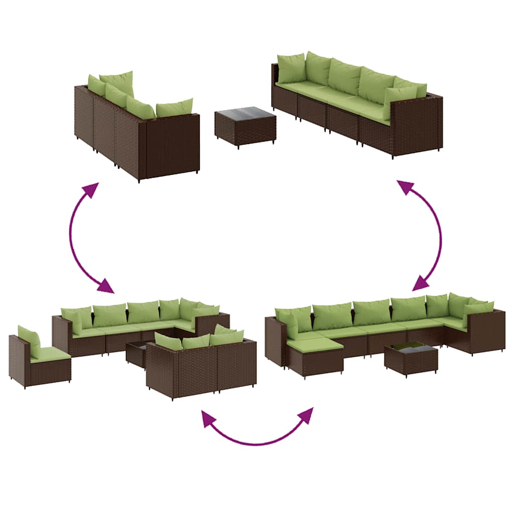 Salon de jardin avec coussins 8 pcs marron résine tressée