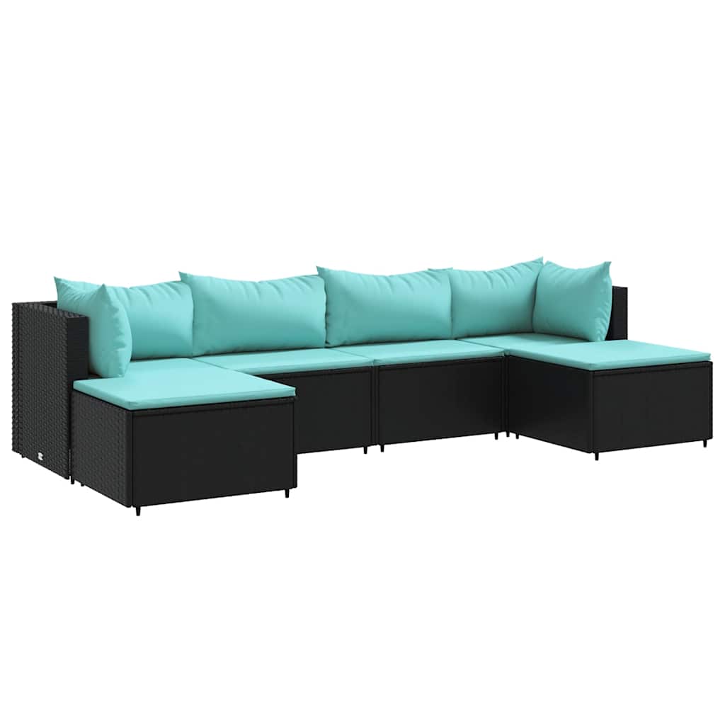 Salon de jardin 6 pcs avec coussins Noir Résine tressée