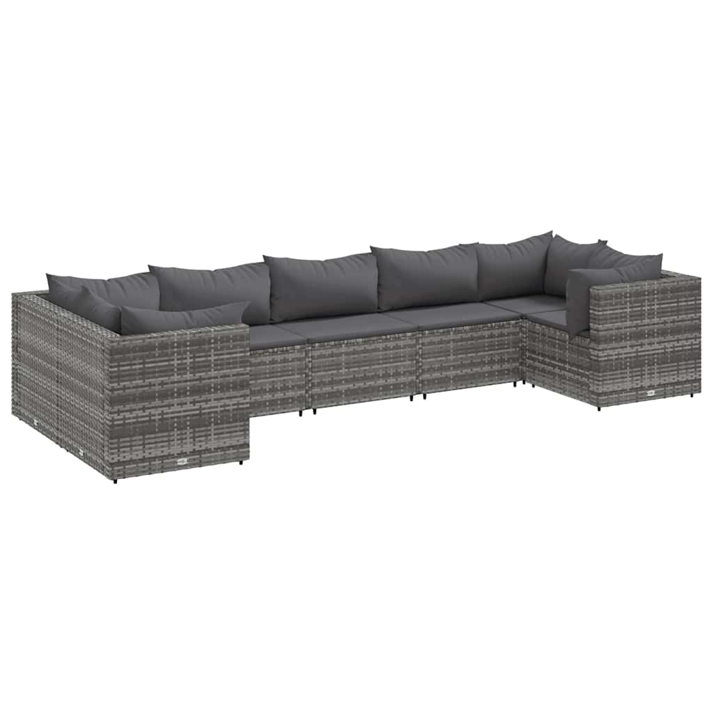 Salon de jardin 7 pcs avec coussins Gris Résine tressée Salons de jardin vidaXL