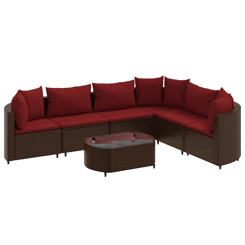 Salon de jardin avec coussins 7 pcs marron résine tressée