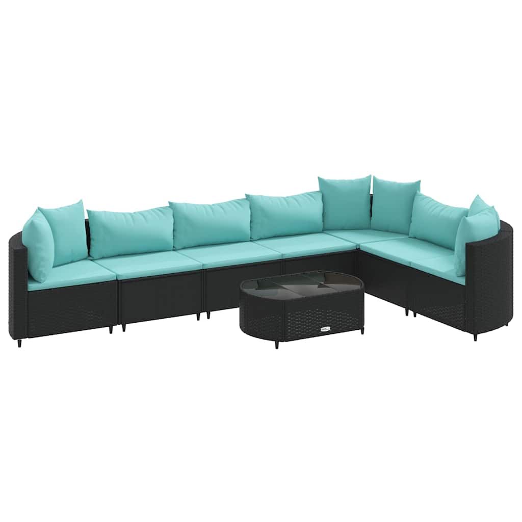 Salon de jardin 8 pcs avec coussins noir résine tressée