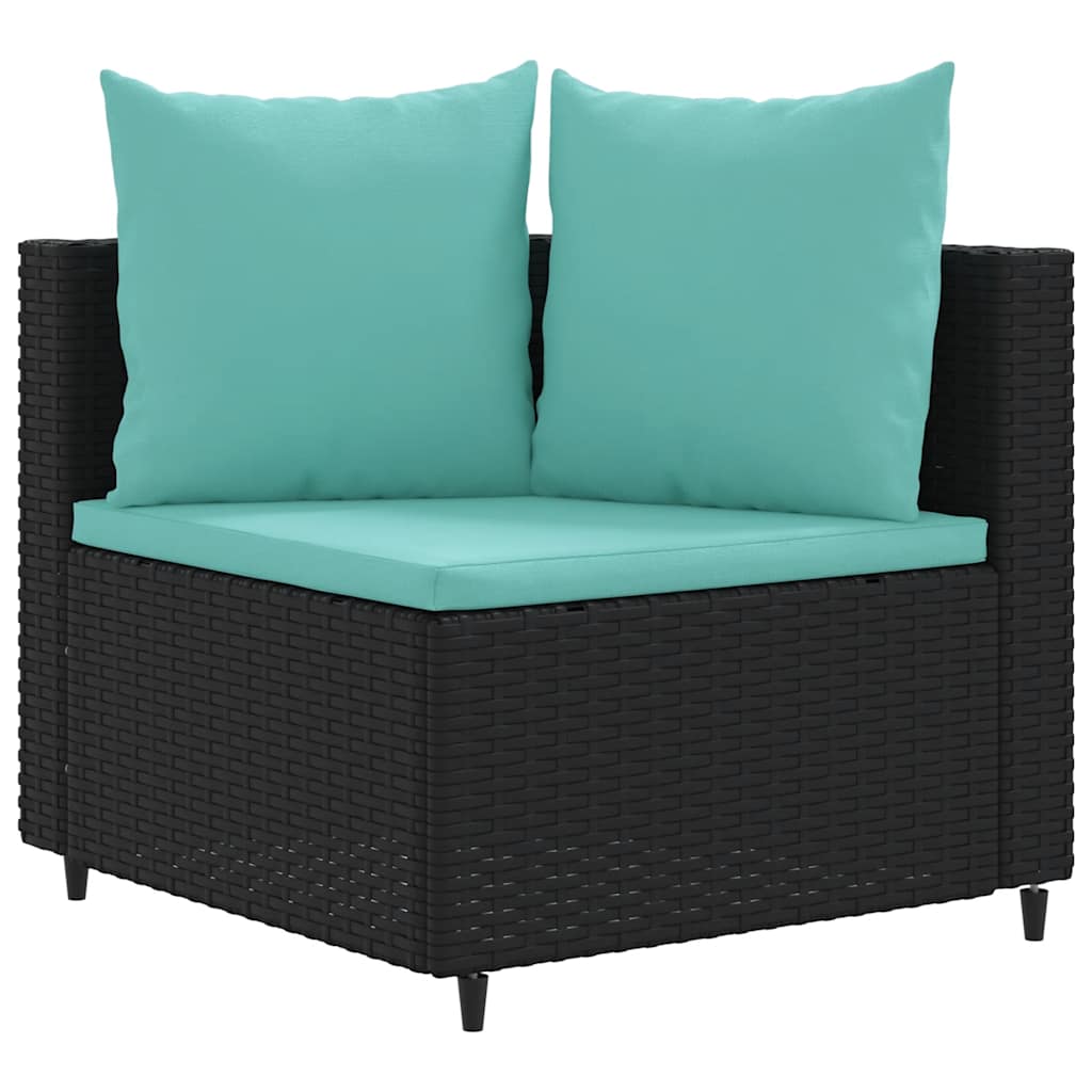Salon de jardin 8 pcs avec coussins noir résine tressée