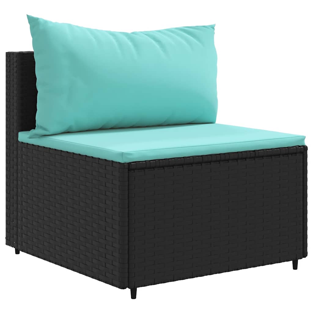 Salon de jardin 8 pcs avec coussins noir résine tressée