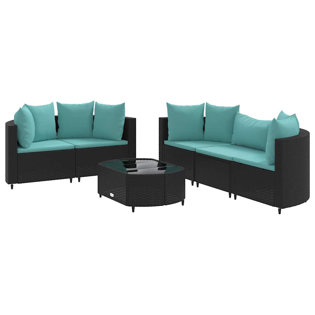 Salon de jardin 6 pcs avec coussins noir résine tressée