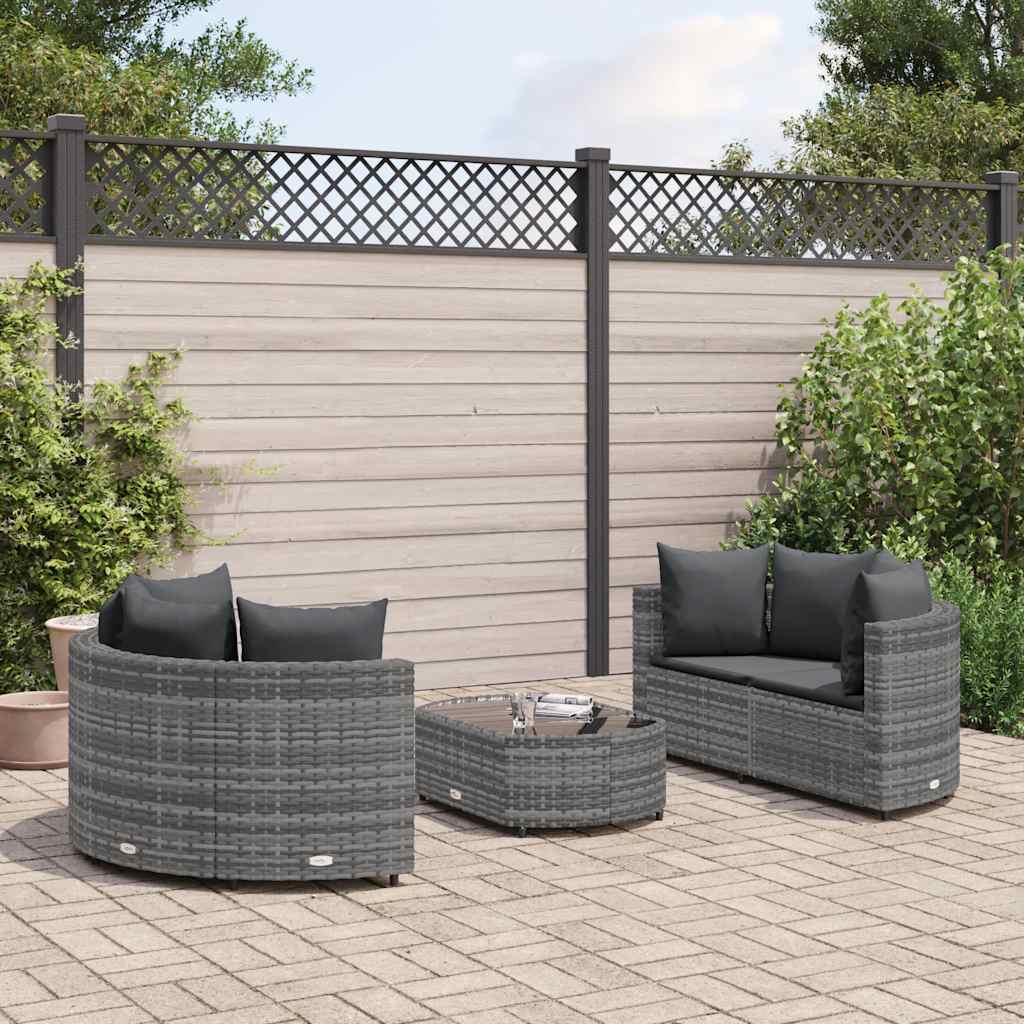 Salon de jardin 5 pcs avec coussins gris résine tressée