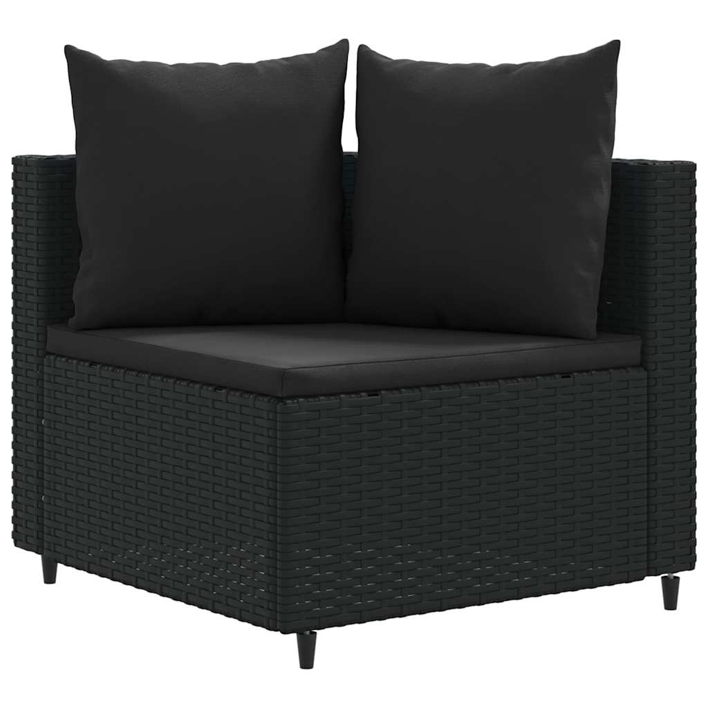 Salon de jardin 5 pcs avec coussins noir résine tressée