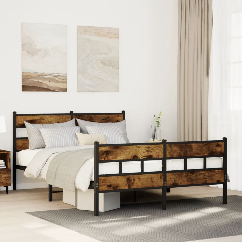 Cadre de lit en métal sans matelas chêne fumé 150x200 cm - XIOS