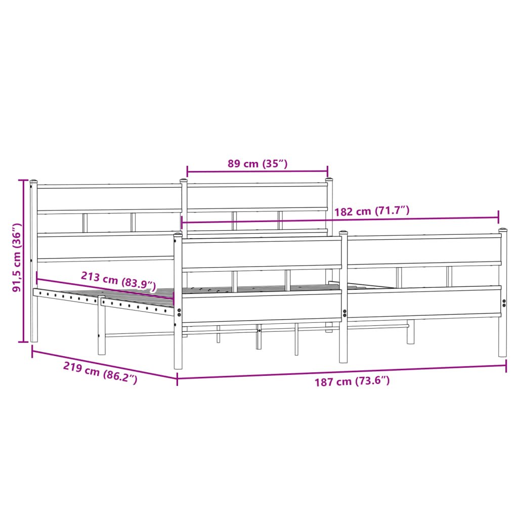 Cadre de lit en métal sans matelas chêne fumé 183x213 cm - XIOS