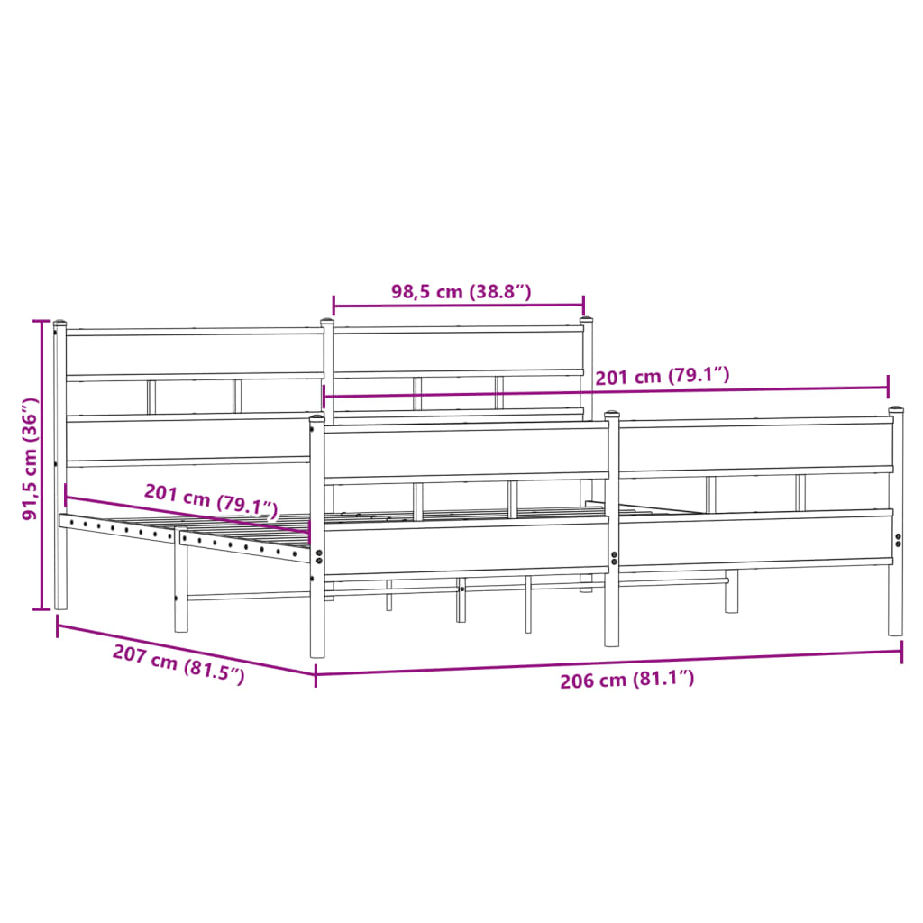 Cadre de lit en métal sans matelas chêne fumé 200x200 cm - XIOS