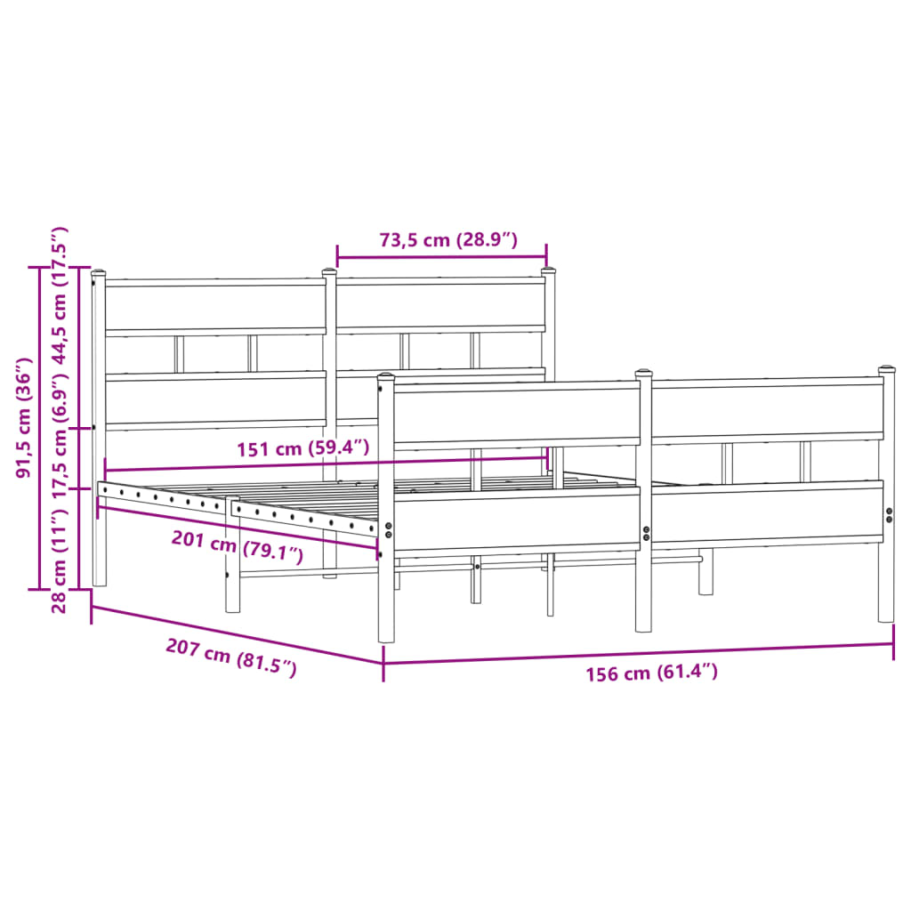 Cadre de lit en métal sans matelas chêne marron 150x200 cm - XIOS