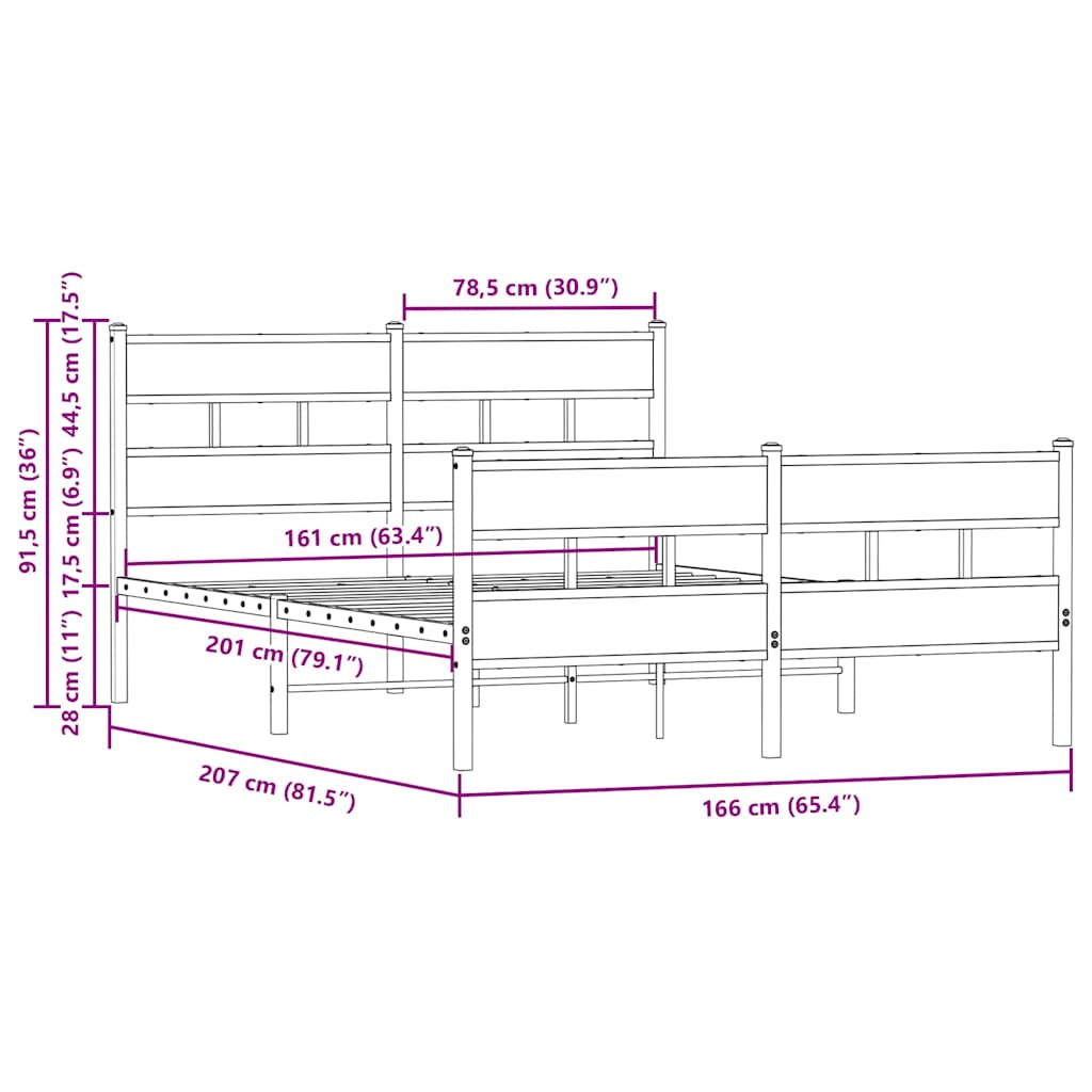 Cadre de lit en métal sans matelas chêne marron 160x200 cm - XIOS