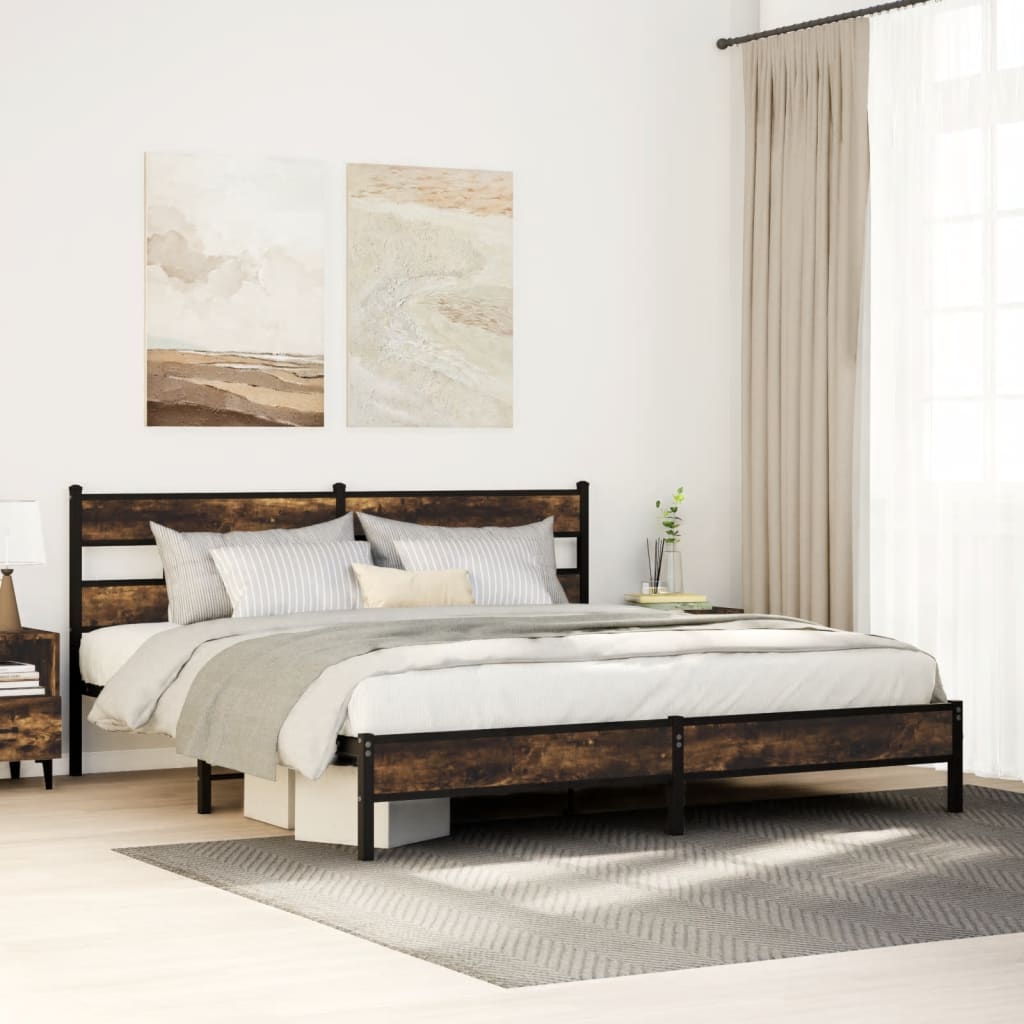 Cadre de lit en métal sans matelas chêne fumé 183x213 cm - XIOS