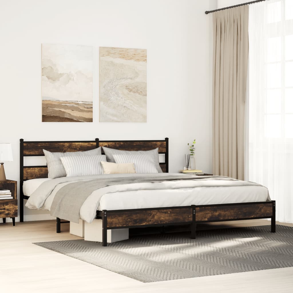 Cadre de lit en métal sans matelas chêne fumé 193x203 cm - XIOS