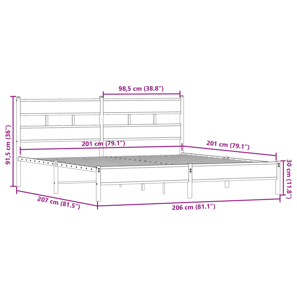 Cadre de lit en métal sans matelas chêne fumé 200x200 cm - XIOS