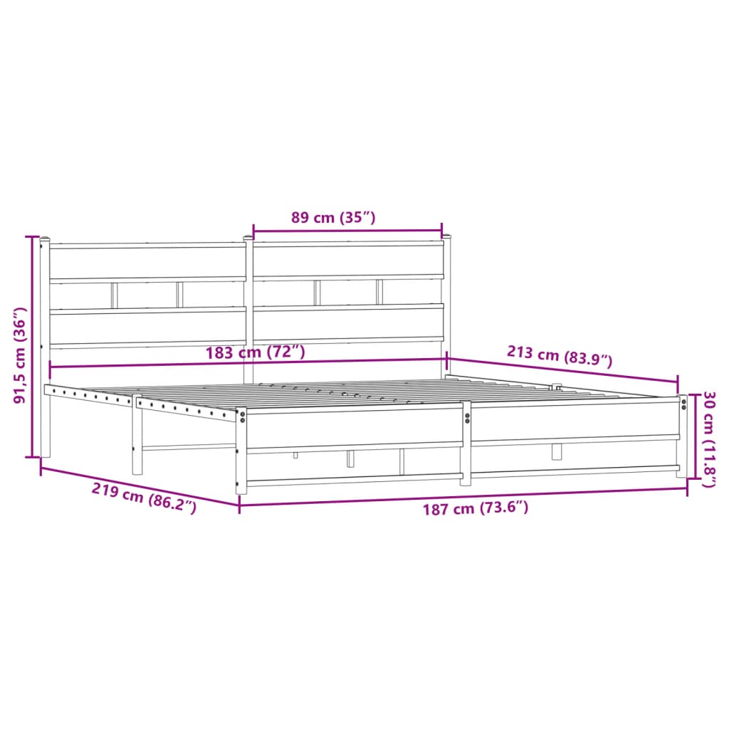 Cadre de lit en métal sans matelas chêne fumé 183x213 cm - XIOS