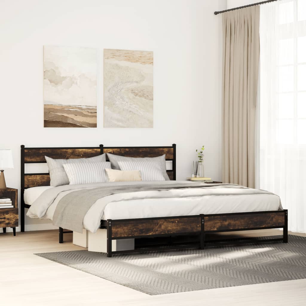 Cadre de lit en métal sans matelas chêne fumé 183x213 cm - XIOS