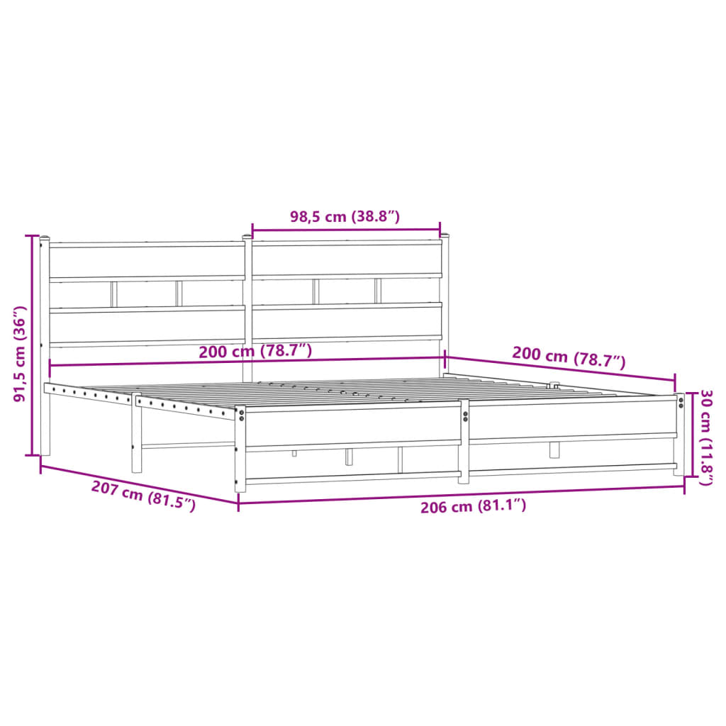Cadre de lit en métal sans matelas chêne fumé 200x200 cm - XIOS