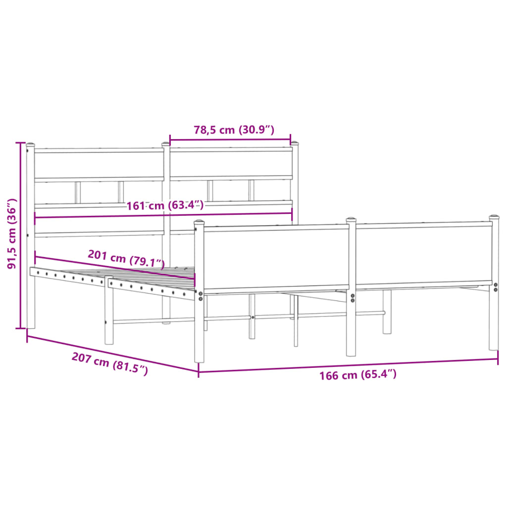 Cadre de lit en métal sans matelas chêne fumé 160x200 cm - XIOS