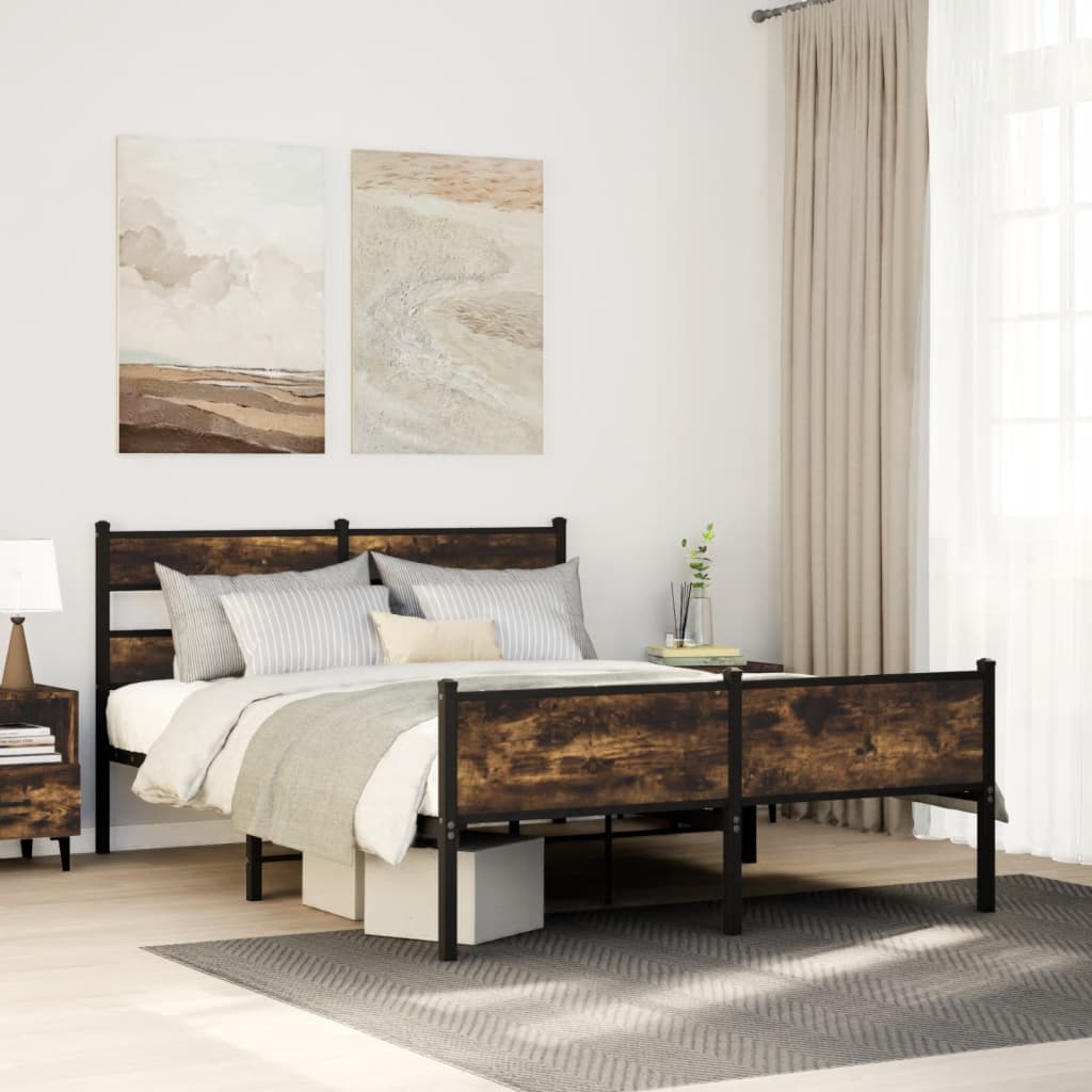 Cadre de lit en métal sans matelas chêne fumé 160x200 cm - XIOS