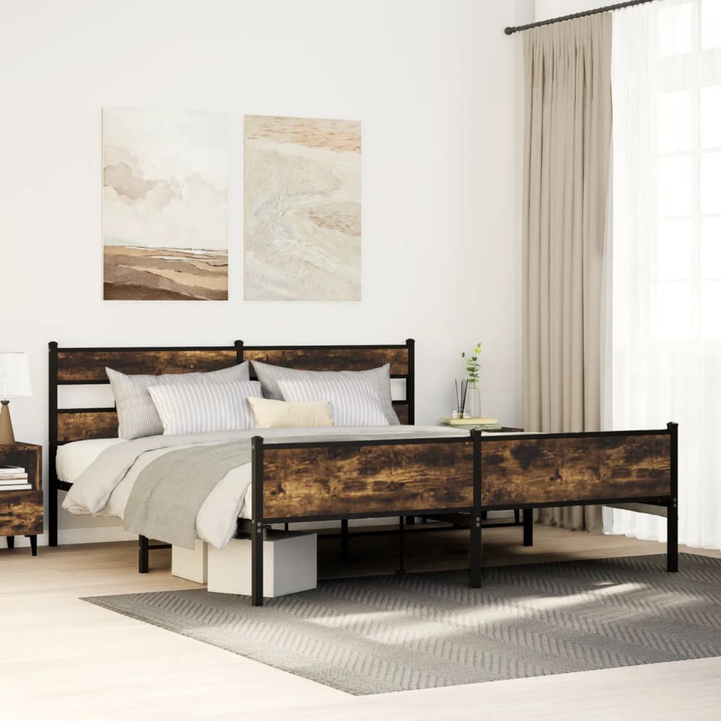 Cadre de lit en métal sans matelas chêne fumé 183x213 cm - XIOS