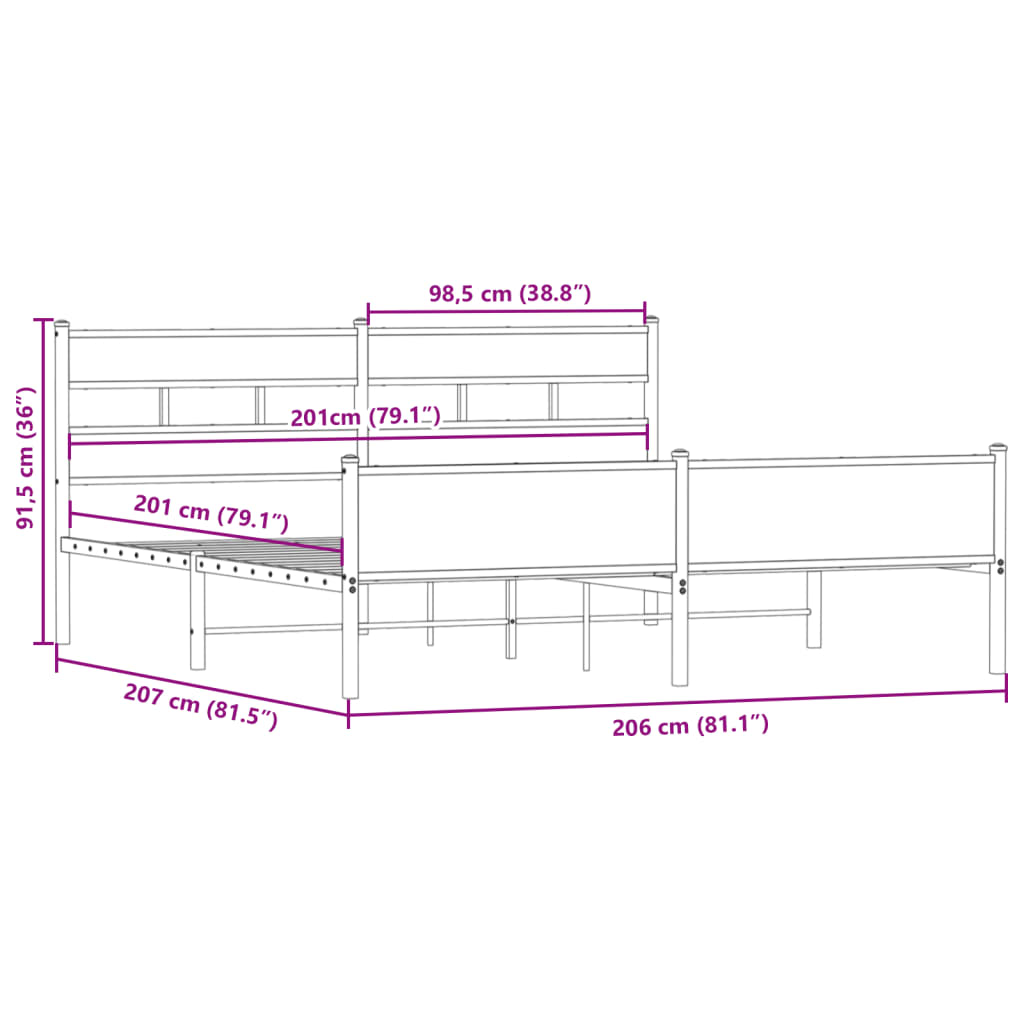 Cadre de lit en métal sans matelas chêne fumé 200x200 cm - XIOS