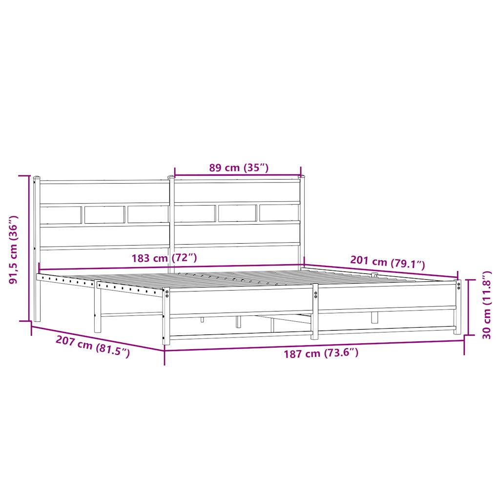 Cadre de lit en métal sans matelas chêne sonoma 180x200 cm - XIOS