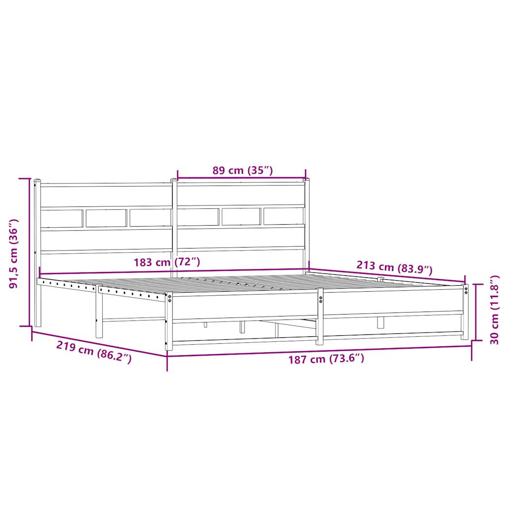 Cadre de lit en métal sans matelas chêne sonoma 183x213 cm - XIOS