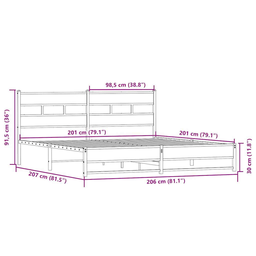 Cadre de lit en métal sans matelas chêne sonoma 200x200 cm - XIOS