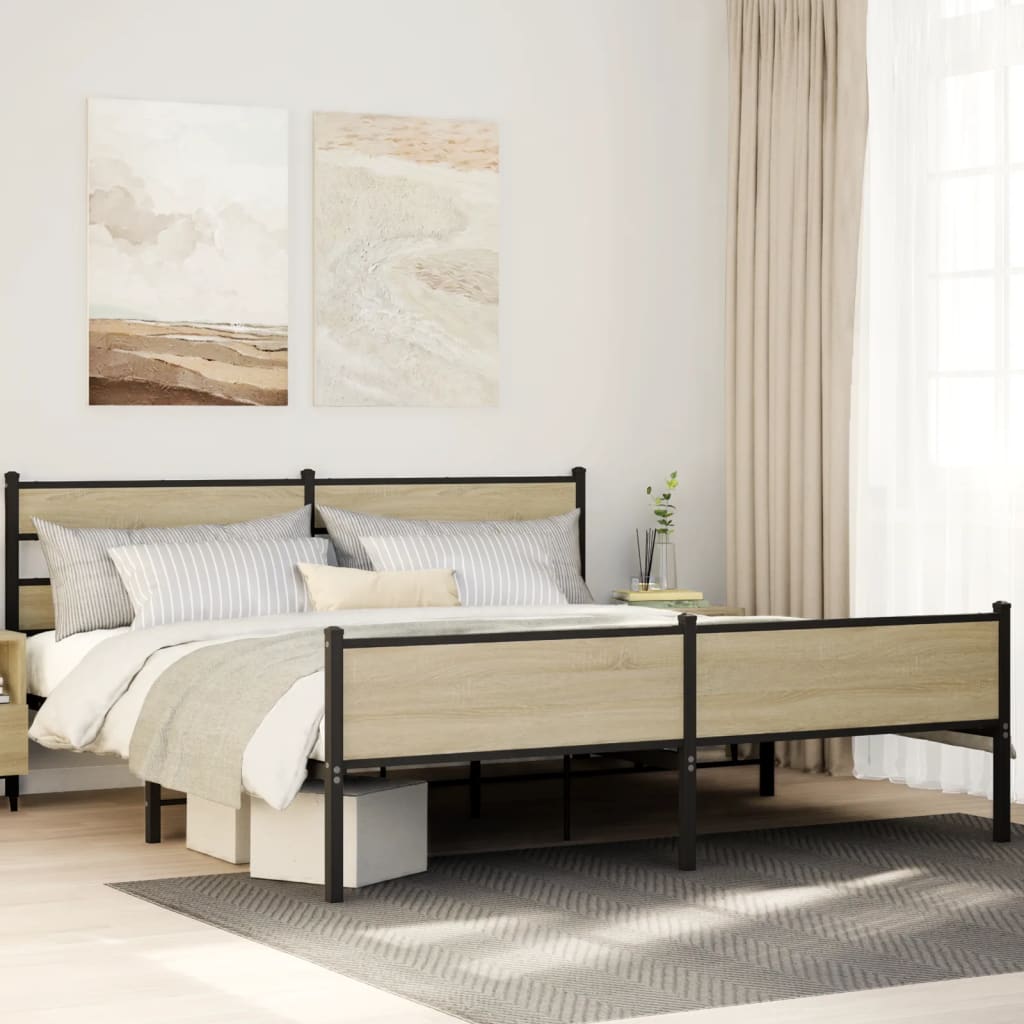 Cadre de lit en métal sans matelas chêne sonoma 193x203 cm - XIOS
