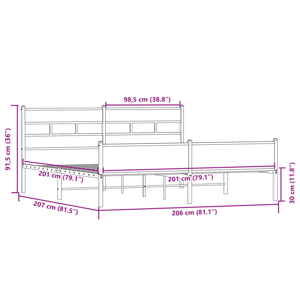 Cadre de lit en métal sans matelas chêne sonoma 200x200 cm - XIOS