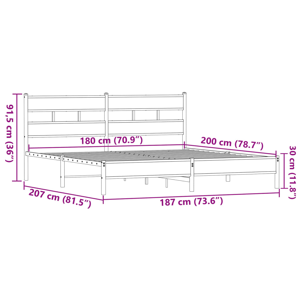 Cadre de lit en métal sans matelas chêne marron 180x200 cm - XIOS