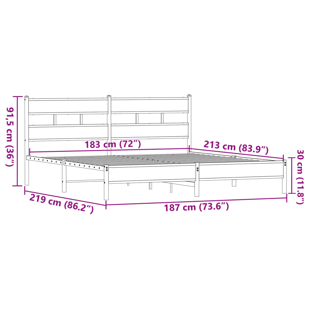 Cadre de lit en métal sans matelas chêne marron 183x213 cm - XIOS