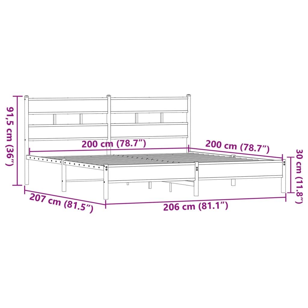 Cadre de lit en métal sans matelas chêne marron 200x200 cm - XIOS