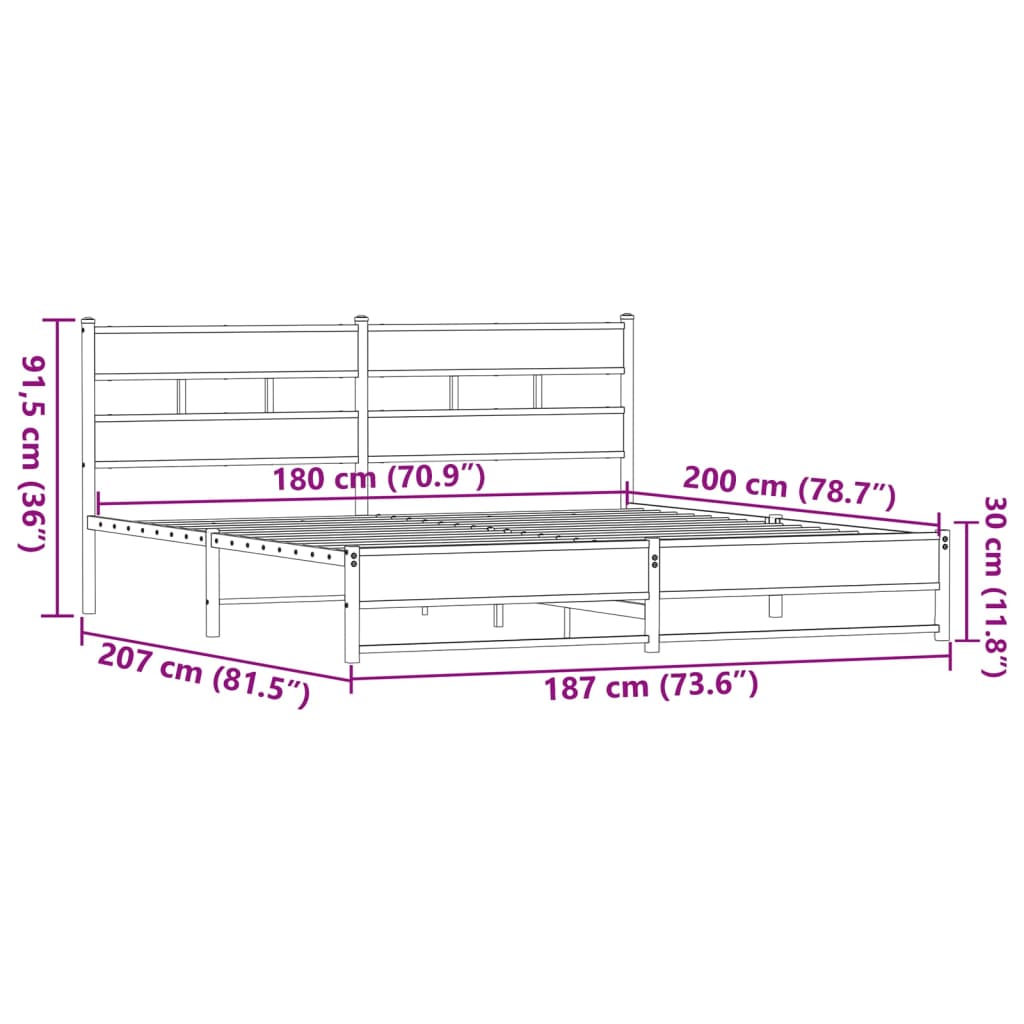 Cadre de lit en métal sans matelas chêne marron 180x200 cm - XIOS